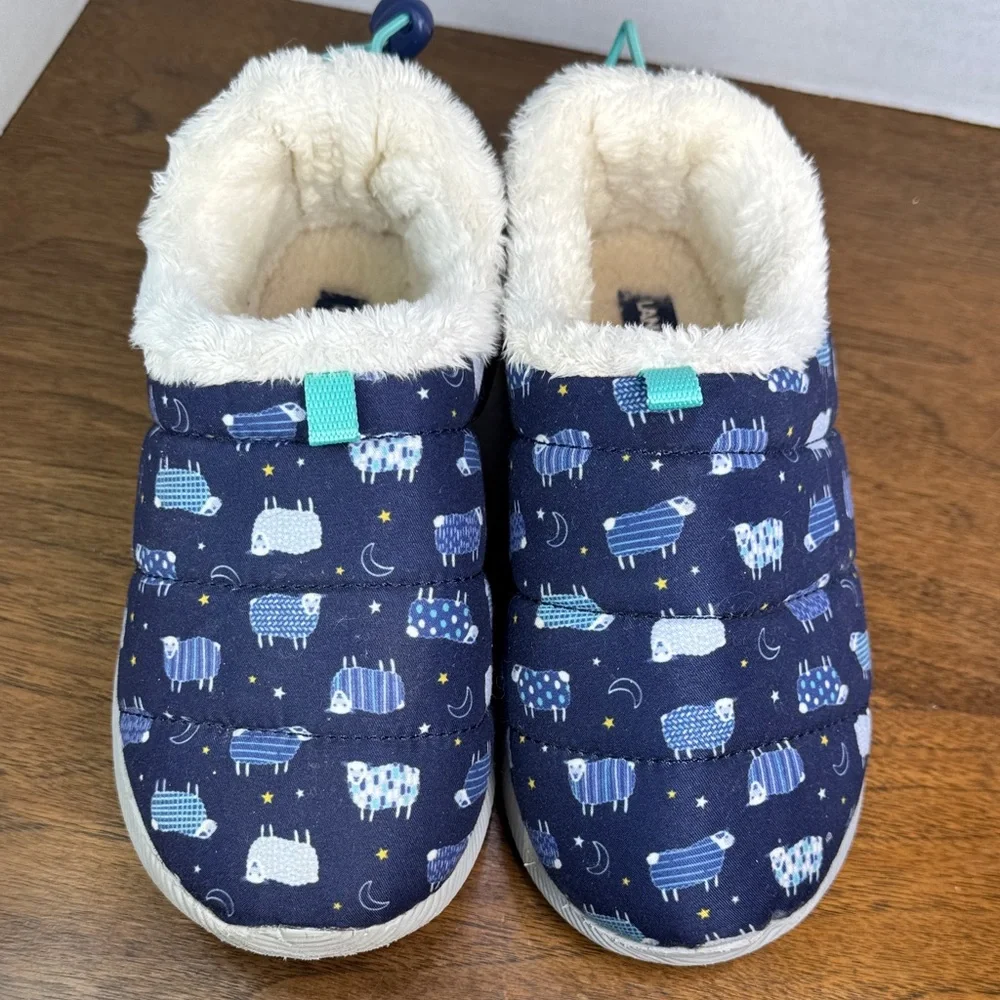 Lands End Sheep Kids Sherpa Lined Ultra Lightweight Puffer Slippers, est sz 4